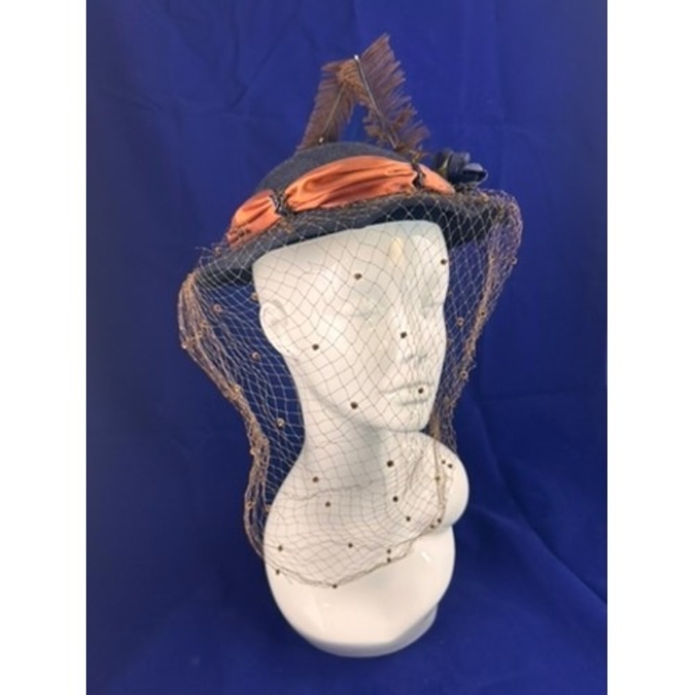 Vintage 40s 50s Best & Co NY Black Felt Hat Veil Feather Cocktail Hat - Picture 4 of 10